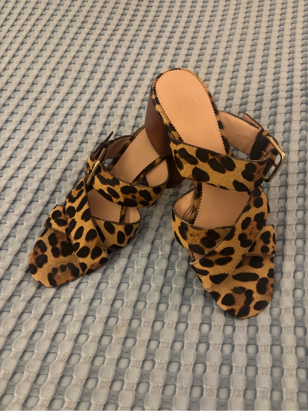 J. Crew Leopard Print Stacked Heel Slides Sandals Size 9.5
